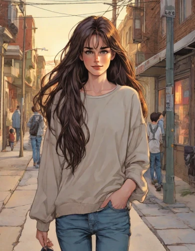 girl walking away,woman walking,world digital painting,girl in a historic way,city ​​portrait,girl in a long,the girl at the station,young woman,oil painting,woman shopping,digital painting,woman at cafe,a pedestrian,young model istanbul,girl portrait,oil painting on canvas,pedestrian,stroll,woman thinking,girl in t-shirt,Digital Art,Comic