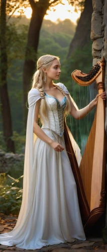 celtic harp,celtic woman,harp player,harpist,harp with flowers,ancient harp,angel playing the harp,harp strings,harp,harp of falcon eastern,celtic queen,nyckelharpa,violin woman,woman playing violin,girl in a long dress,fae,clavichord,autoharp,serenade,hoopskirt,Illustration,Realistic Fantasy,Realistic Fantasy 27