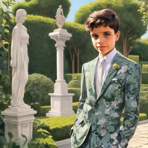 girl in the garden,child portrait,lily of the field,lily of the nile,secret garden of venus,aristocrat,charlie chaplin,lilly of the valley,audrey hepburn,lily of the valley,bellboy,child in park,prince,brazilian monarchy,quinceañera,wedding suit,george russell,young man,vintage art,gentleman icons,Digital Art,Comic