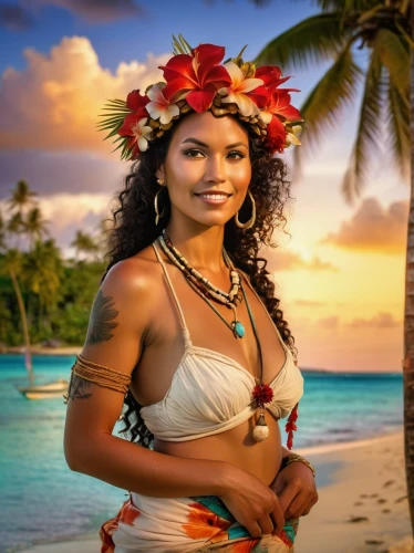 polynesian girl,moana,polynesian,hula,tahiti,polynesia,farofa,south pacific,bora-bora,luau,mahé,moorea,bora bora,cook islands,french polynesia,aloha,maori,saona,kalua,oceania,Illustration,Realistic Fantasy,Realistic Fantasy 14