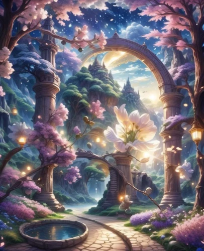 fairy world,fantasy landscape,fairy forest,fairy village,fantasy picture,fairy galaxy,japanese sakura background,fairytale forest,enchanted forest,children's background,dream world,cartoon video game background,spring background,landscape background,forest of dreams,fantasy world,springtime background,background with stones,background images,elven forest