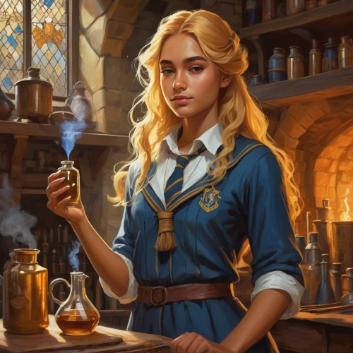 candlemaker,apothecary,barmaid,librarian,fantasy portrait,potions,rowan,girl with bread-and-butter,scholar,chemist,potion,fantasy picture,alchemy,bartender,girl in the kitchen,fantasy art,mystical portrait of a girl,watchmaker,merchant,girl in a historic way,Conceptual Art,Fantasy,Fantasy 18