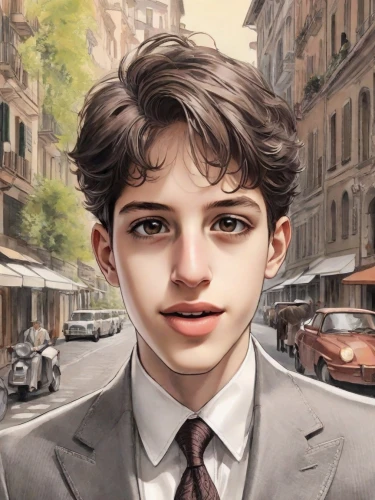 world digital painting,robert harbeck,young man,city ​​portrait,digital painting,child portrait,jack rose,french digital background,alexander,bellboy,italian painter,barberini,main character,gabriel,a pedestrian,george russell,white-collar worker,monoline art,boulevard,romantic portrait,Digital Art,Comic