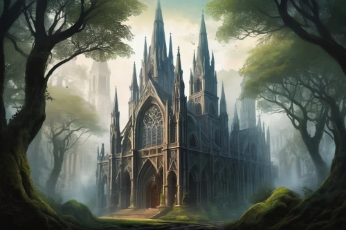 haunted cathedral,gothic church,gothic architecture,cathedral,forest chapel,mausoleum ruins,gothic style,hall of the fallen,gothic,nidaros cathedral,blood church,holy forest,sanctuary,the black church,black church,castle of the corvin,necropolis,world digital painting,sepulchre,forest cemetery,Unique,Design,Logo Design