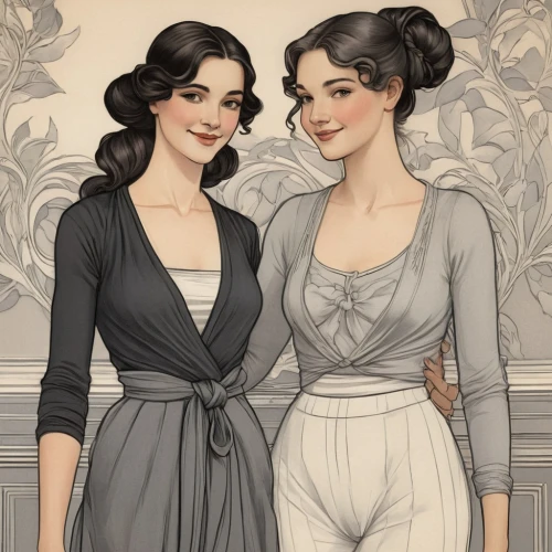 twenties women,1920s,vintage girls,victorian fashion,vintage women,women's clothing,vintage illustration,the victorian era,1920's retro,1920's,downton abbey,roaring twenties,two girls,victorian style,sewing pattern girls,vintage fashion,young women,vintage drawing,twenties,retro women,Illustration,Retro,Retro 08