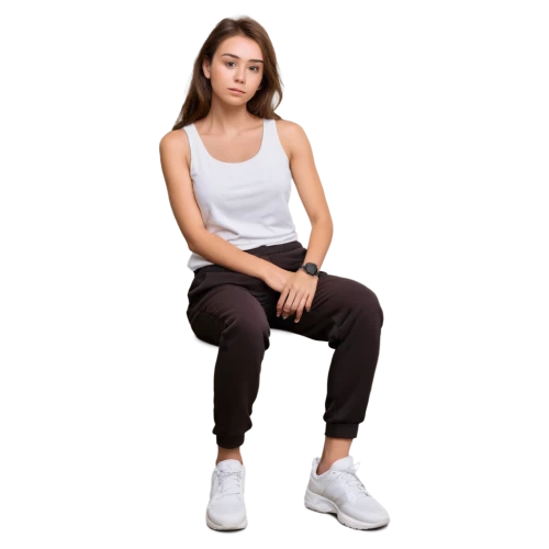 girl on a white background,girl sitting,menswear for women,women's clothing,sweatpant,women clothes,squat position,sweatpants,woman sitting,product photos,active pants,female model,ladies clothes,long underwear,depressed woman,trousers,girl in a long,cargo pants,equal-arm balance,leggings,Illustration,Realistic Fantasy,Realistic Fantasy 17