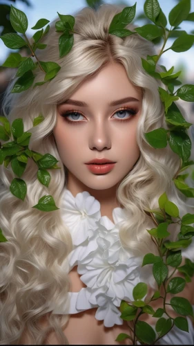 linden blossom,tree anemone,dryad,eglantine,hydrangea background,gardenia,background ivy,female doll,faery,dahlia white-green,wood anemones,white lilac,faerie,arabian jasmine,portrait background,natural cosmetic,fairy tale character,girl with tree,spring leaf background,abelia,Photography,General,Realistic