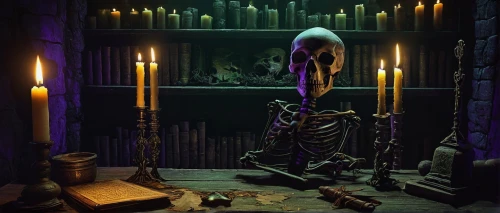 candlemaker,day of the dead skeleton,catacombs,halloween background,vanitas,skeleton key,hall of the fallen,vintage skeleton,witch's house,mortuary temple,a dark room,skeletons,skeleltt,apothecary,halloween wallpaper,dungeon,crypt,skeletal,witch house,candle wick,Illustration,Realistic Fantasy,Realistic Fantasy 41