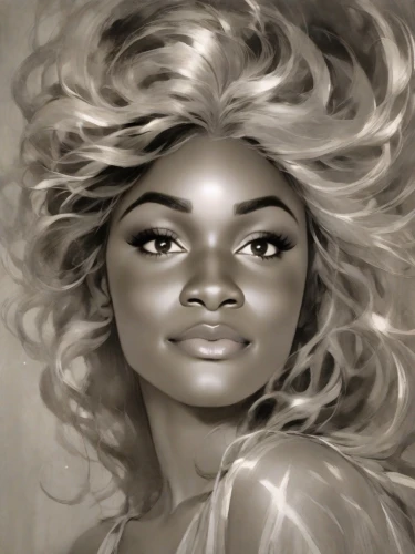 digital painting,fantasy portrait,graphite,world digital painting,african american woman,digital drawing,blonde woman,digital art,black woman,nigeria woman,star drawing,pencil drawing,pencil drawings,african woman,digital artwork,tiana,charcoal pencil,pencil and paper,hand digital painting,woman portrait,Photography,Cinematic