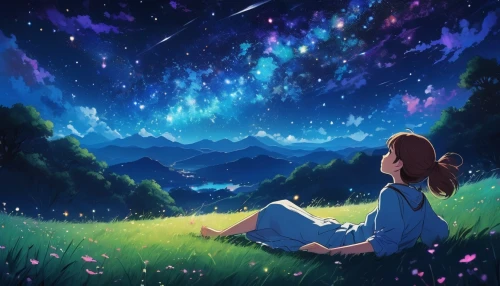 colorful stars,falling stars,rainbow and stars,stargazing,star sky,fairy galaxy,starlight,starry,hanging stars,stars,the stars,starry sky,star winds,fireflies,falling star,night stars,dream world,night sky,starry night,the night sky,Illustration,Japanese style,Japanese Style 14