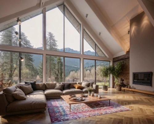 modern living room,interior modern design,house in the mountains,family room,living room,luxury home interior,house in mountains,the cabin in the mountains,livingroom,daylighting,home interior,loft,beautiful home,mid century house,bonus room,hardwood floors,alpine style,wood flooring,sitting room,window film