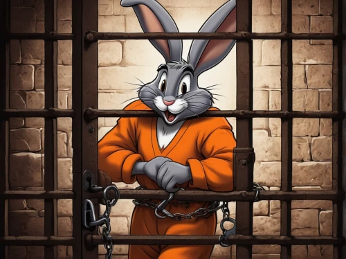 prisoner,arbitrary confinement,prison,criminal,captivity,shackles,in custody,gray hare,handcuffed,jack rabbit,punishment,long-eared,interrogation,barred,easter bunny,restriction,cute cartoon image,crime,locked,barbed,Illustration,Black and White,Black and White 16