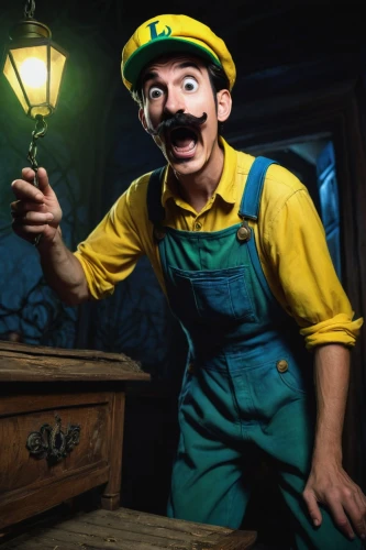 luigi,mario,pinocchio,super mario,mario bros,plumber,a carpenter,super mario brothers,repairman,chef,men chef,tradesman,woodworker,cosplay image,geppetto,mr,carpenter,winemaker,barista,shopkeeper,Illustration,Abstract Fantasy,Abstract Fantasy 14