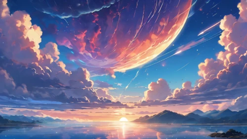 fantasy landscape,sky,mountain sunrise,landscape background,epic sky,celestial,futuristic landscape,fantasy picture,space art,planet alien sky,vast,hot-air-balloon-valley-sky,horizon,skies,the sky,dream world,planet,rainbow clouds,skyscape,full hd wallpaper,Conceptual Art,Daily,Daily 24