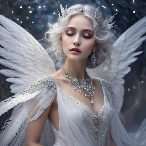 angel wings,faery,the angel with the veronica veil,white rose snow queen,vintage angel,angel wing,baroque angel,fairy queen,angel,the snow queen,faerie,christmas angel,angel girl,angelic,snow angel,white swan,winged heart,angel's tears,fallen angel,archangel,Illustration,Realistic Fantasy,Realistic Fantasy 07