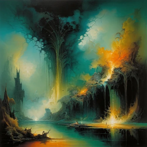 fantasy landscape,pillar of fire,horn of amaltheia,volcanic landscape,fantasy picture,burning earth,hall of the fallen,fantasy art,fantasia,eruption,aurora-falter,testament,necropolis,barren,scorched earth,solomon's plume,fjord,volcanic,fallen giants valley,forest fire