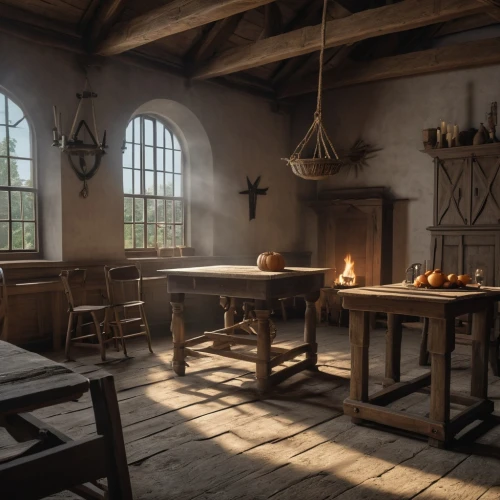 tavern,wooden beams,victorian kitchen,the kitchen,kitchen interior,candlemaker,dandelion hall,medieval,wooden windows,kitchen,kitchen table,kitchen & dining room table,rustic,dining room,dining table,apothecary,medieval architecture,witch's house,breakfast room,blacksmith