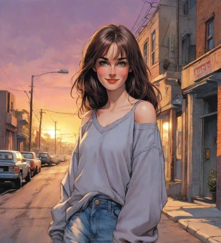 romantic portrait,city ​​portrait,girl portrait,world digital painting,romantic look,digital painting,young woman,in the evening,girl walking away,portrait background,woman at cafe,summer evening,girl in t-shirt,a girl's smile,fantasy portrait,la violetta,background images,woman walking,croft,girl in a long,Digital Art,Comic