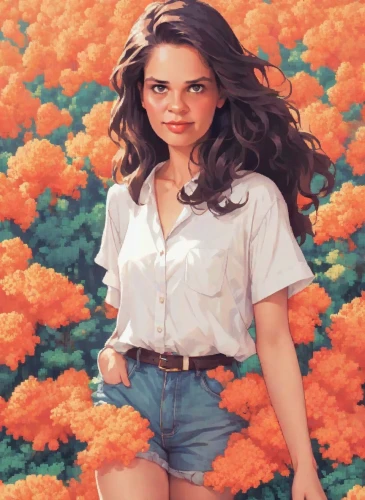 girl in flowers,beautiful girl with flowers,flower background,rosa ' amber cover,begonias,floral background,retro flowers,field of flowers,marigolds,coral,falling flowers,girl-in-pop-art,girl picking flowers,sea of flowers,spring background,floral,flower girl,orange petals,springtime background,background ivy,Digital Art,Pixel