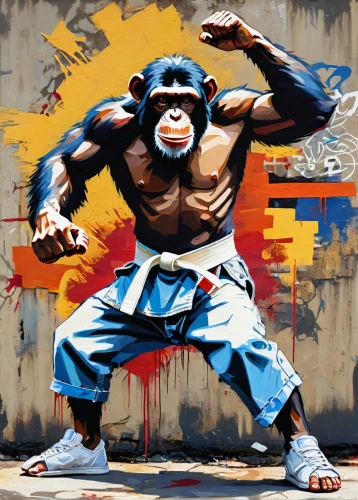 war monkey,kong,kung fu,the monkey,ape,kungfu,king kong,graffiti art,monkey soldier,gorilla,monkey gang,monkey,streetart,karate,martial arts,kung,japanese martial arts,shaolin kung fu,chimp,great apes,Conceptual Art,Oil color,Oil Color 20