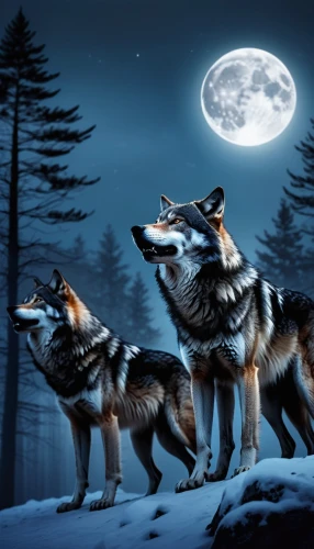werewolves,wolves,wolf pack,constellation wolf,full moon,howling wolf,wolf couple,full moon day,werewolf,wolf hunting,two wolves,moonlit night,huskies,canis lupus,night watch,fantasy picture,blue moon,super moon,canidae,fox hunting,Illustration,Abstract Fantasy,Abstract Fantasy 07