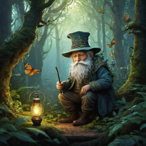 fantasy picture,the wizard,fantasy portrait,fantasy art,gnome,gandalf,fairy tale character,scandia gnome,farmer in the woods,children's fairy tale,geppetto,faerie,forest man,faery,the wanderer,gnomes,magical adventure,wizard,garden gnome,jrr tolkien,Illustration,Abstract Fantasy,Abstract Fantasy 01