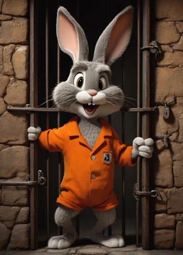 prisoner,jack rabbit,in custody,prison,criminal,zookeeper,jackrabbit,domestic rabbit,conductor,criminal police,thumper,sheriff,security guard,cute cartoon character,jerry,bouncer,crime,hop,rebbit,rabbit,Art,Artistic Painting,Artistic Painting 02