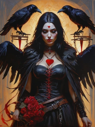 crow queen,gothic portrait,dark angel,murder of crows,gothic woman,black raven,raven girl,black crow,goth woman,corvus,dance of death,seven sorrows,raven bird,raven sculpture,angel of death,corvidae,archangel,crows,vampire woman,vanitas,Conceptual Art,Fantasy,Fantasy 15