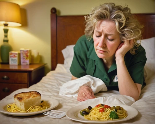 depressed woman,stressed woman,anxiety disorder,menopause,food spoilage,cabbage soup diet,breakfast in bed,no food,food craving,sad woman,tiredness,woman on bed,stock photography,orzo,illness,food intake,flu,carbohydrate,scrambled eggs,hypertension,Art,Artistic Painting,Artistic Painting 38