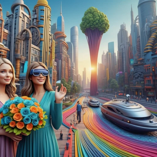 3d fantasy,fantasy city,tomorrowland,shanghai disney,colorful city,digital compositing,fantasy world,world digital painting,fantasy picture,futuristic,utopian,cg artwork,the disneyland resort,the festival of colors,background image,sci fiction illustration,valerian,photomanipulation,cinema 4d,dubai,Photography,General,Realistic