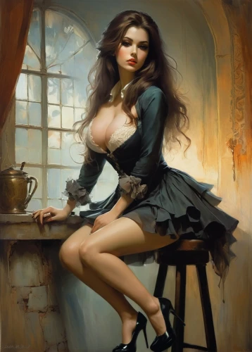 gothic woman,romantic portrait,gothic portrait,victorian lady,fantasy art,pin-up girl,pinup girl,pin ups,italian painter,pin-up model,fantasy portrait,fantasy woman,barmaid,seamstress,woman sitting,retro pin up girl,pin up girl,fantasy picture,lady of the night,painter doll