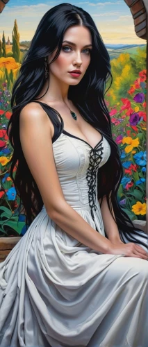 girl in a long dress,girl in flowers,oil painting on canvas,art painting,oil painting,celtic woman,girl in the garden,fantasy art,meticulous painting,young woman,fantasy portrait,romantic portrait,celtic queen,italian painter,woman sitting,portrait background,beautiful girl with flowers,splendor of flowers,mona lisa,fantasy picture,Photography,General,Natural