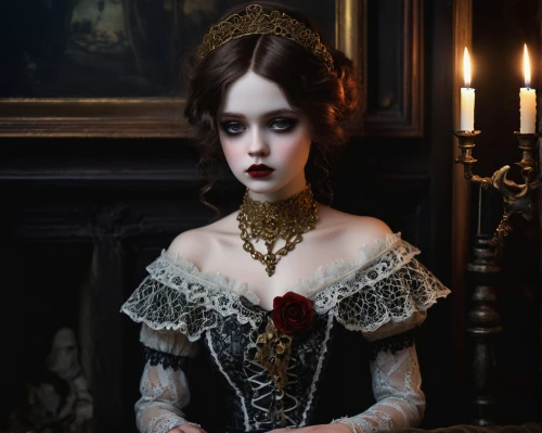 victorian lady,victorian style,gothic portrait,victorian fashion,gothic fashion,victorian,gothic woman,the victorian era,vampire lady,vampire woman,gothic style,elizabeth i,romantic portrait,porcelain dolls,lady of the night,ornate pocket watch,gothic dress,royal lace,gothic,doll's house,Illustration,Realistic Fantasy,Realistic Fantasy 35