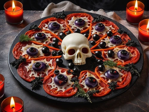 witches pentagram,day of the dead skeleton,halloween cookies,halloween decor,halloweenkuerbis,day of the dead,dark mood food,halloween pumpkin gifts,day of the dead frame,pizza stone,dia de los muertos,pissaladière,celebration of witches,sacrificial candles,food presentation,solanaceae,stone oven pizza,halloween decoration,pan pizza,halloween travel trailer,Photography,General,Natural
