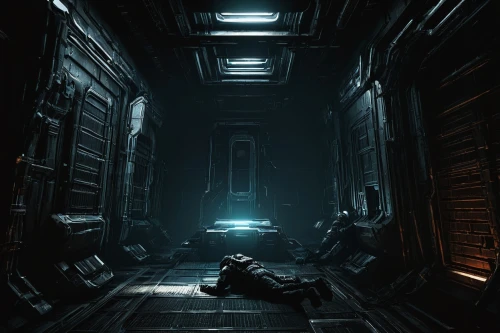hall of the fallen,penumbra,creepy doorway,sci fi surgery room,a dark room,hallway,chamber,the morgue,the door,descent,ufo interior,corridor,hallway space,mining facility,empty interior,sepulchre,dark world,echo,haunted cathedral,capital escape,Illustration,Black and White,Black and White 24