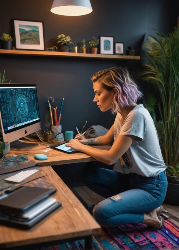 girl at the computer,women in technology,blur office background,working space,work at home,work from home,girl studying,remote work,work space,lures and buy new desktop,creative office,digital compositing,illustrator,digital nomads,standing desk,computer desk,visual effect lighting,place of work women,wordpress design,computer graphics,Photography,General,Sci-Fi