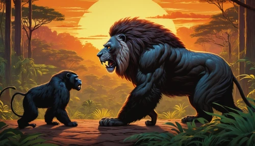 monkey with cub,lions couple,great apes,king of the jungle,baboons,monkey island,two lion,primates,game illustration,bonobo,kong,lion with cub,forest king lion,male lions,lion father,tropical animals,monkey family,the blood breast baboons,lions,grizzlies,Illustration,Children,Children 05