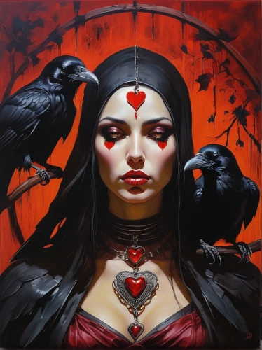 gothic portrait,crow queen,gothic woman,raven bird,murder of crows,raven girl,raven,seven sorrows,corvidae,vampire woman,dark angel,queen of hearts,goth woman,black raven,black crow,vampira,crows,corvus,king of the ravens,vampire lady,Conceptual Art,Fantasy,Fantasy 15