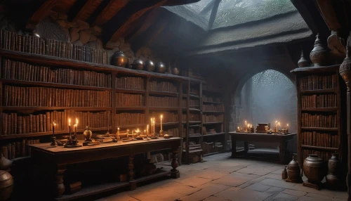 apothecary,candlemaker,bookshelves,potions,study room,reading room,dark cabinetry,dandelion hall,scholar,candlelights,bookstore,bookcase,sanctuary,burning candles,old library,bookshop,bookshelf,alchemy,medieval,a dark room,Conceptual Art,Daily,Daily 30