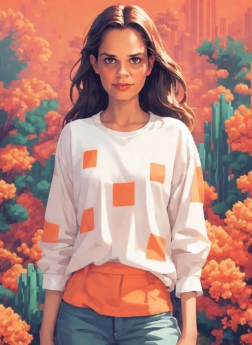 coral,orange,eleven,sweatshirt,fashion vector,tee,tangerine,long-sleeved t-shirt,girl in flowers,girl in t-shirt,aperol,chasm,magazine cover,girl-in-pop-art,orange color,cavalier,pedestrian,rosa ' amber cover,coral-like,valerian,Digital Art,Pixel