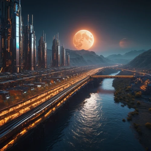 futuristic landscape,moon valley,valerian,terraforming,alien world,valley of the moon,alien planet,metropolis,sci-fi,sci - fi,imperial shores,ancient city,lunar landscape,fantasy landscape,sci fi,kadala,mesa,scifi,atlantis,fantasy city,Photography,General,Sci-Fi