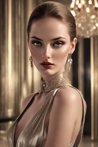 elegant,vesper,art deco woman,female model,bridal jewelry,gold jewelry,elegance,femme fatale,fashion dolls,jeweled,women fashion,evening dress,bridal clothing,luxury accessories,great gatsby,pearl necklace,fashion doll,agent provocateur,art deco background,glamor,Photography,Natural