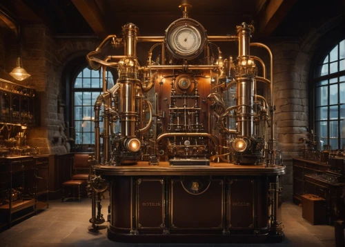 distillation,scientific instrument,clockmaker,apothecary,victorian kitchen,watchmaker,laboratory oven,astronomical clock,candlemaker,grandfather clock,unique bar,steampunk,the boiler room,brandy shop,distilled beverage,alchemy,engine room,big kitchen,chiffonier,orrery,Photography,General,Cinematic