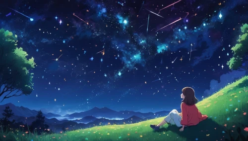 starry sky,falling stars,star sky,colorful stars,rainbow and stars,hanging stars,falling star,starlight,night stars,stars,the stars,fairy galaxy,the night sky,constellations,stargazing,night sky,starscape,starry,star scatter,nightsky,Illustration,Japanese style,Japanese Style 14