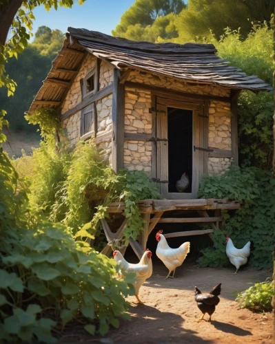 a chicken coop,chicken coop,chicken yard,chicken coop door,summer cottage,small cabin,farm hut,backyard chickens,cottage,idyllic,small house,chicken farm,little house,country cottage,garden shed,studio ghibli,domestic chicken,wooden hut,shed,cabin,Photography,Black and white photography,Black and White Photography 04