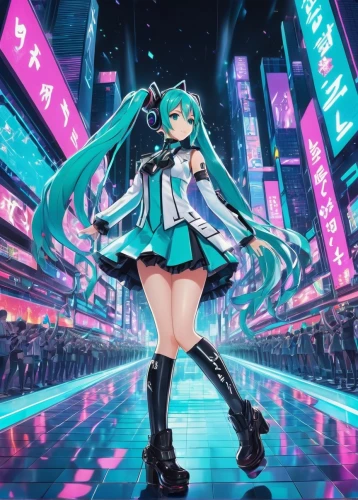 hatsune miku,miku,vocaloid,cyan,aqua,teal blue asia,cyber,cpu,fantasia,harajuku,diamond-heart,teal digital background,idol,wiz,umiuchiwa,nico,hk,vivid,naginatajutsu,shibuya,Unique,3D,Isometric