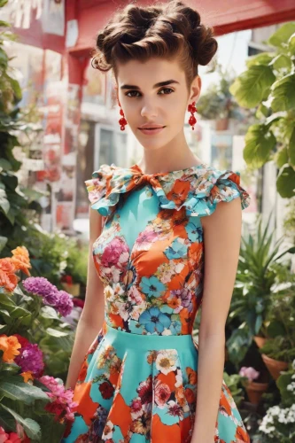 floral dress,vintage floral,floral,colorful floral,girl in flowers,beautiful girl with flowers,floral skirt,floral background,retro flowers,flowery,girl in a wreath,audrey,daisy jazz isobel ridley,floral heart,vintage flowers,floral pattern,floral japanese,pompadour,flower girl,flowered tie,Photography,Natural
