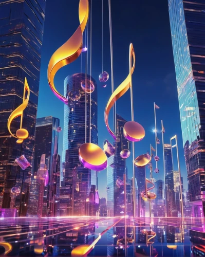 musical background,music background,music notes,soundwaves,symphony,futuristic landscape,musical notes,fantasy city,music world,amplified,music player,orchestral,fantasia,lights serenade,metropolis,music border,3d background,colorful city,fractal lights,music,Photography,Artistic Photography,Artistic Photography 03