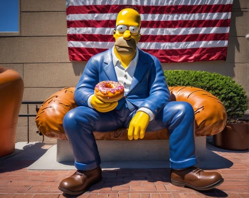 homer simpsons,homer,flanders,bart,uncle sam,harvey wallbanger,2020,mayor,patriot,a wax dummy,mitt,governor,bert,americana,state of the union,man on a bench,politician,2021,america,yard art,Illustration,Vector,Vector 12