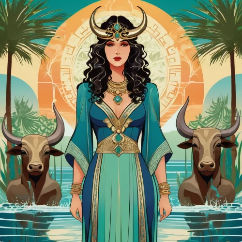 priestess,cleopatra,zodiac sign libra,nile,goddess of justice,sorceress,zodiac sign gemini,prosperity and abundance,fantasy woman,zodiac sign leo,ancient egyptian girl,nile river,mythological,anahata,the zodiac sign taurus,the zodiac sign pisces,the enchantress,artemisia,fantasy portrait,mother earth,Illustration,Vector,Vector 16